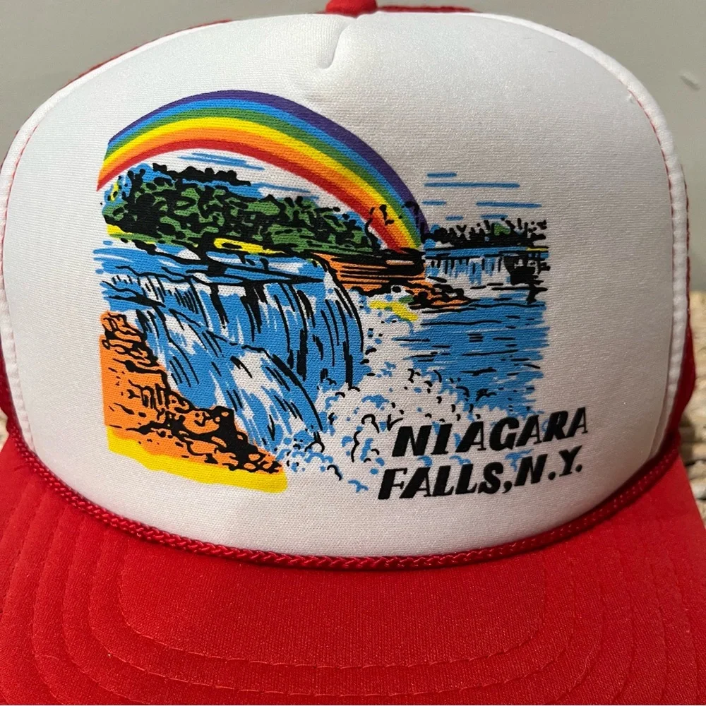 Vintage Niagara‎ Falls red New York Snapback Trucker Hat Cap Rainbow Flowers NEW